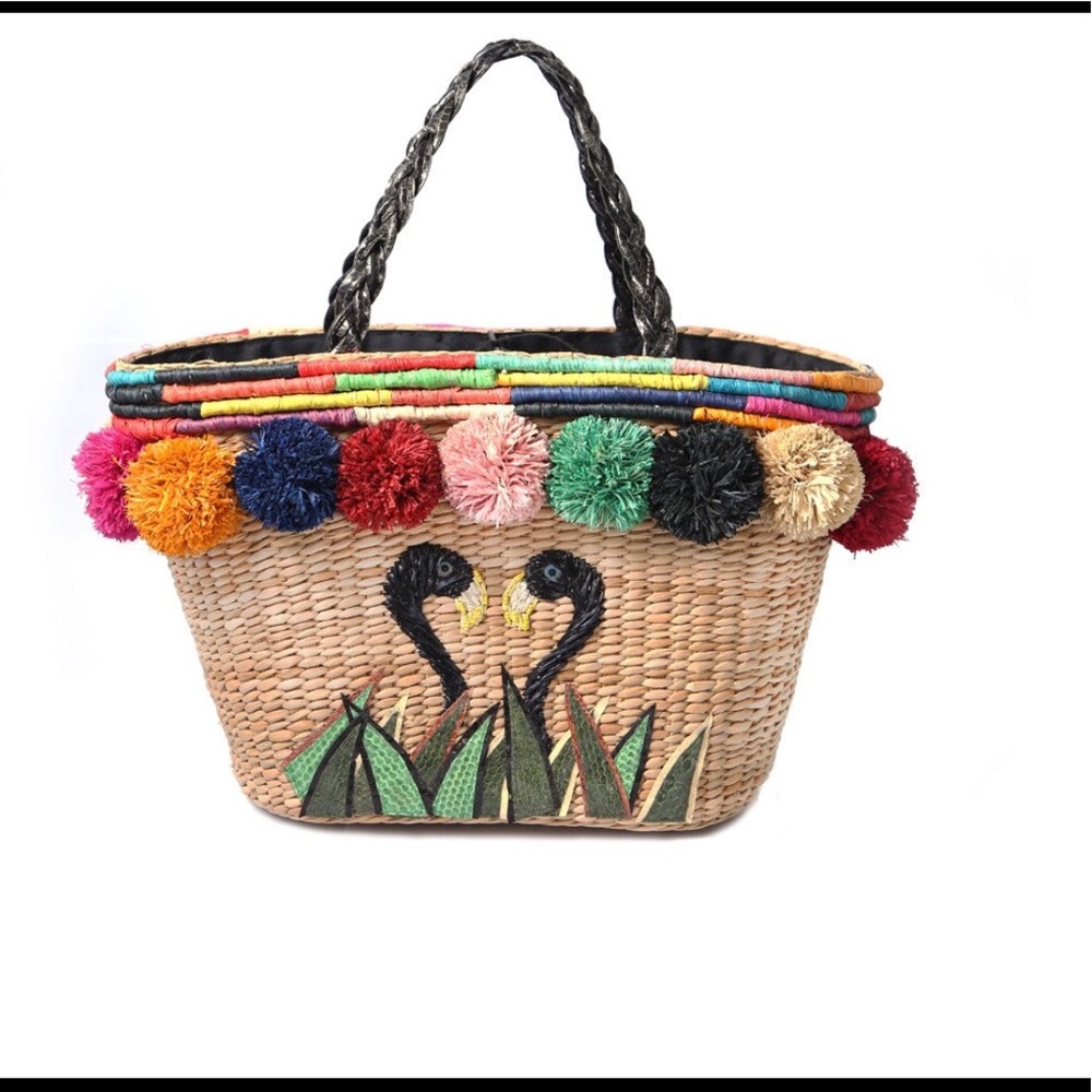 FINAL PRICE EUC ARanaz Flamingo Pom Pom Basket bag